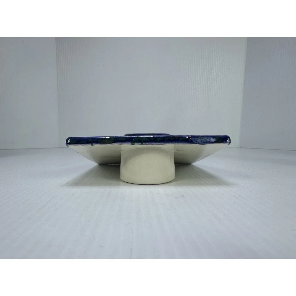 VINTAGE ART POTTERY IKABANA WARE VASE BLUE PURPLE CERAMIC GLAZED SQUARE